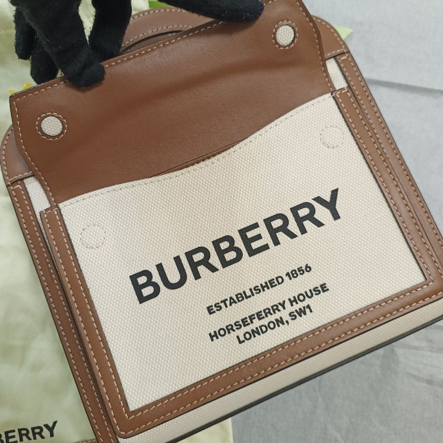 Burberry 許路兒同款 帆布 口袋包 迷你 mini Pocket 學院包 郵差包-17