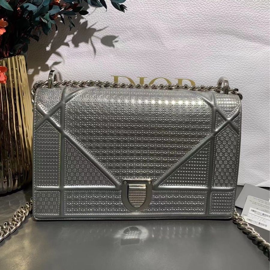 Dior/迪奧Diorama女士盾牌包銀色時尚包牛皮中號-0