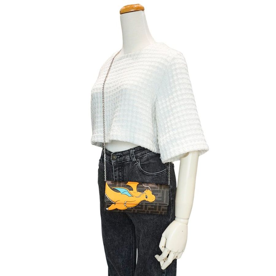 Fendi Frgmt x Pokemon 寶可夢帆布釦式長夾/斜背包(8M0365-咖)-5