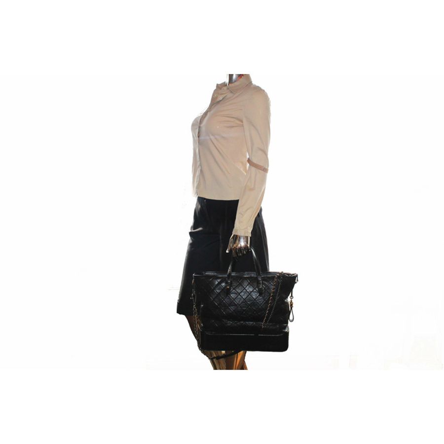Chanel Black Aged Calfskin Quilted Large Gabrielle Shopping Tote-2