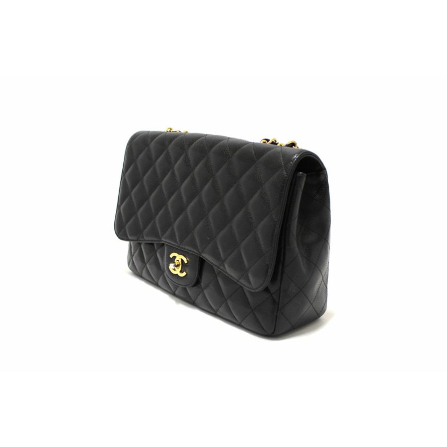 Chanel Black Quilted Caviar Leather Classic Jumbo Single Flap Bag-2