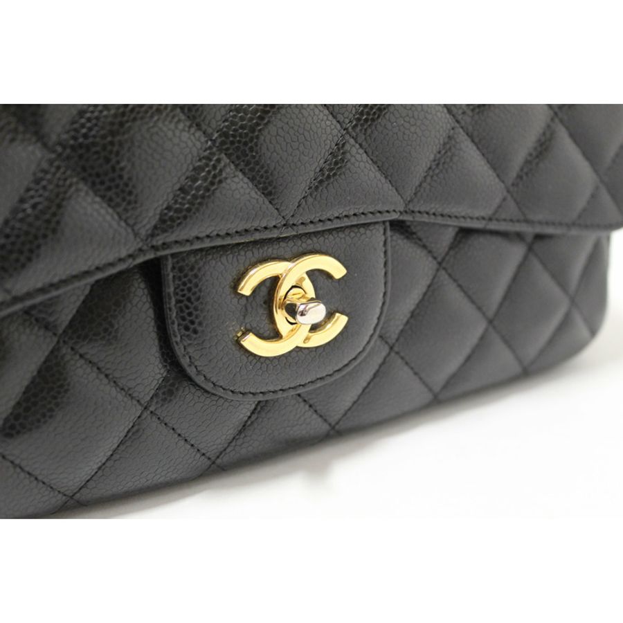 Chanel Black Quilted Caviar Leather Classic Jumbo Single Flap Bag-8