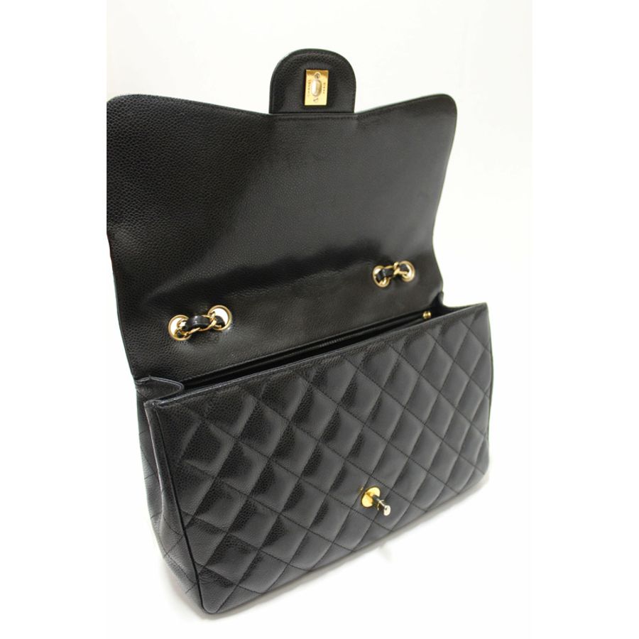 Chanel Black Quilted Caviar Leather Classic Jumbo Single Flap Bag-11