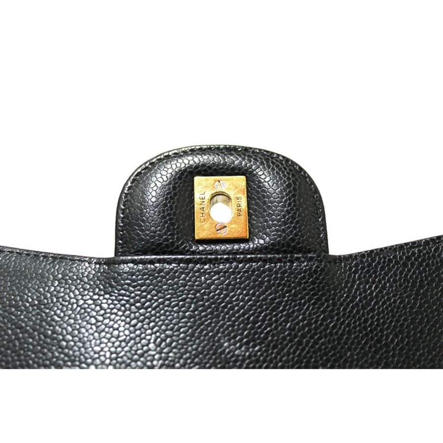 Chanel Black Quilted Caviar Leather Classic Jumbo Single Flap Bag-14