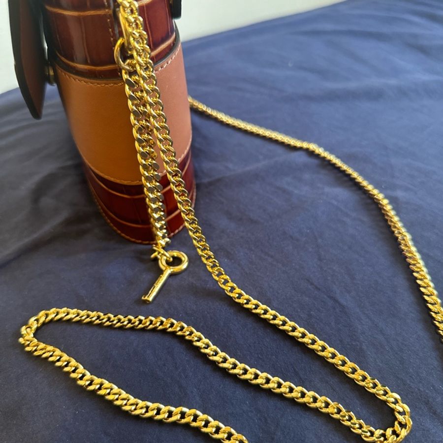Chloe Aby Lock Bag, Chestnut Brown 紅棕色鱷魚皮壓紋迷你鎖頭包-9