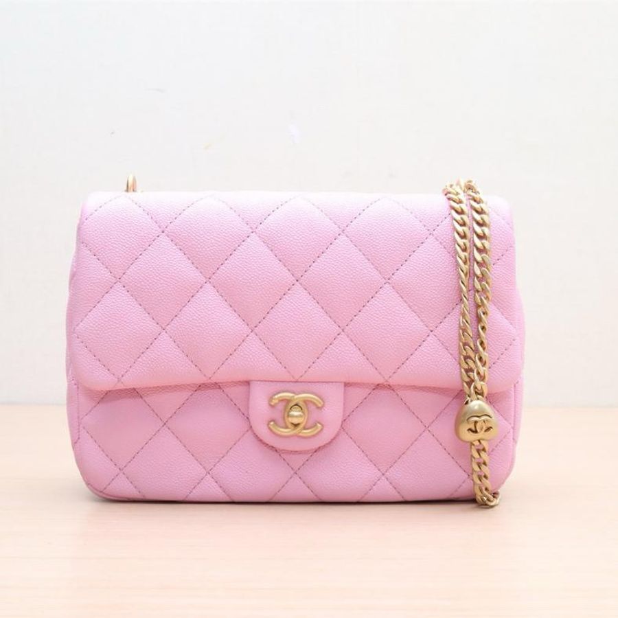 CHANEL(香奈兒) 23P CF 口蓋包 20cm 粉色 晶片開 金扣 愛心金球肩帶-0