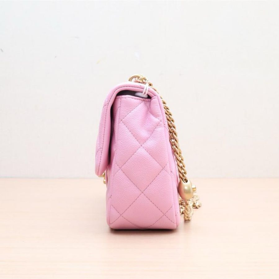 CHANEL(香奈兒) 23P CF 口蓋包 20cm 粉色 晶片開 金扣 愛心金球肩帶-1