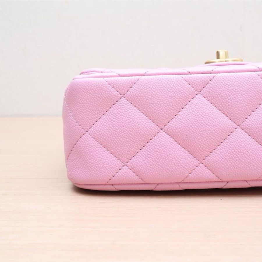 CHANEL(香奈兒) 23P CF 口蓋包 20cm 粉色 晶片開 金扣 愛心金球肩帶-3