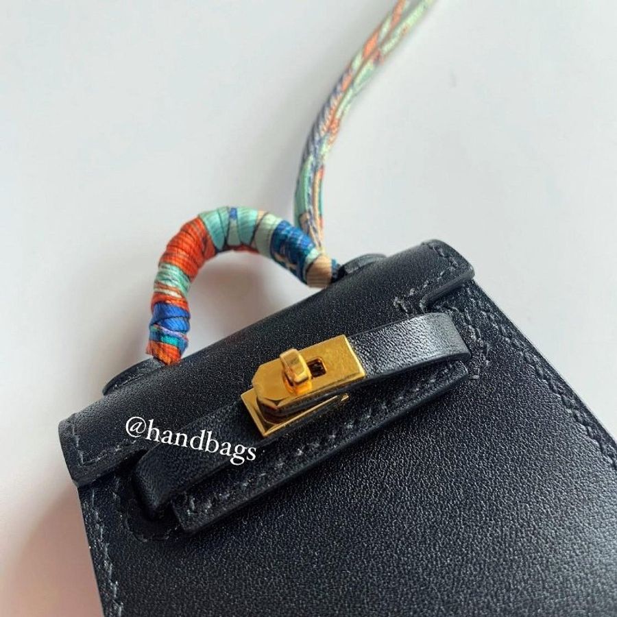 HERMES VIP Mini Kelly Twilly Bag Tadelakt皮 迷你 吊飾 掛件 黑色 金釦-1