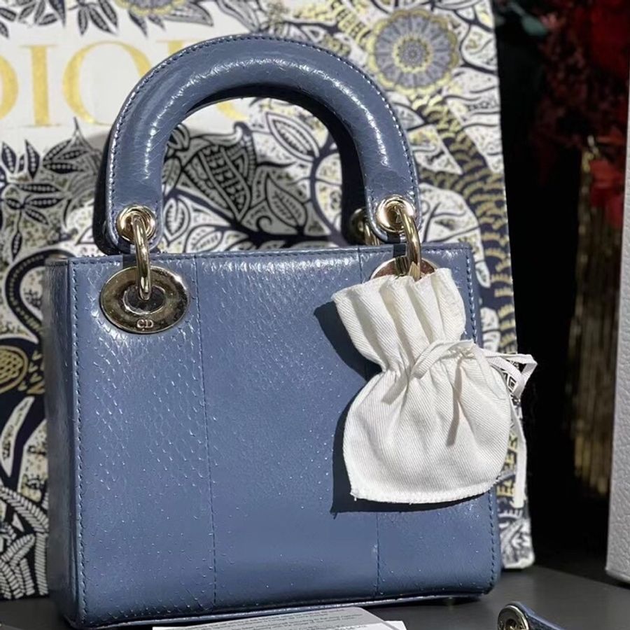 Dior 迪奧三格迷霧藍蛇皮戴妃包金扣 2020年購入-4