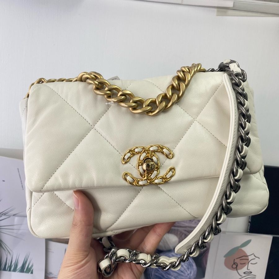 香奈兒  chanel 19 AS1160 白色 小號-1