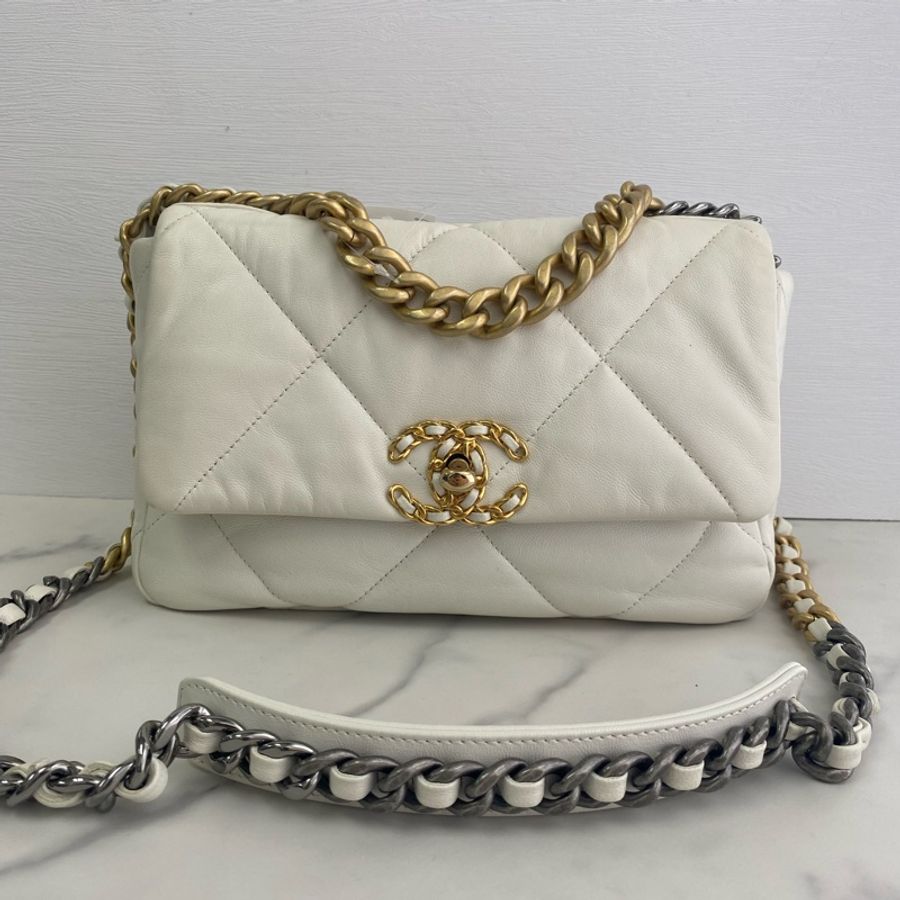 香奈兒  chanel 19 AS1160 白色 小號-2