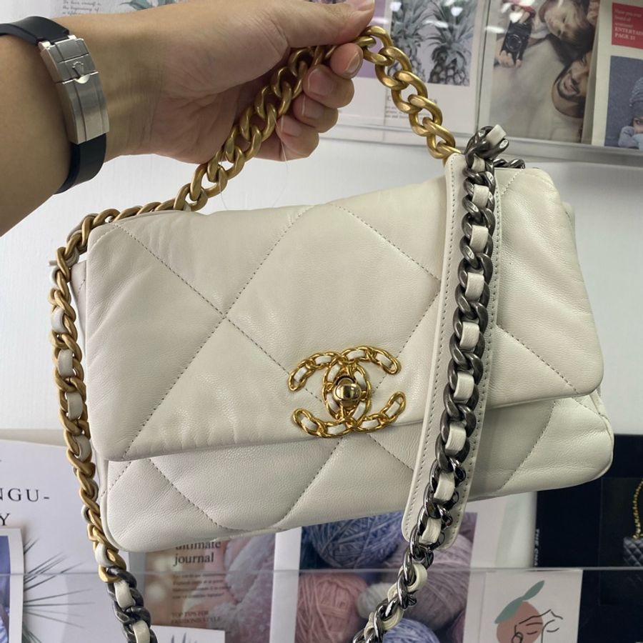 香奈兒  chanel 19 AS1160 白色 小號-3