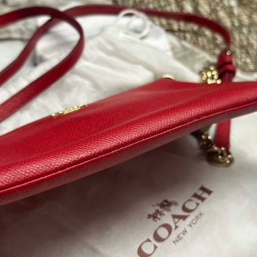 Coach 肩背 小廢包  零錢手機包 胭脂紅-7