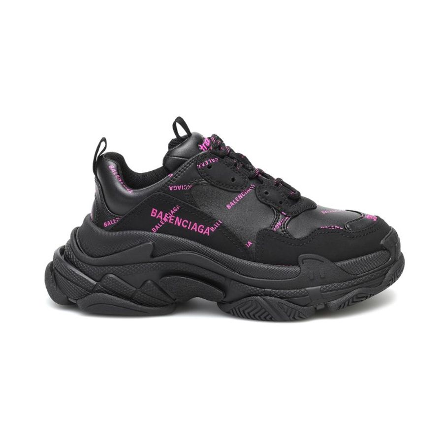 Balenciaga Allover Logo Triple S Women's Sneakers Black/Pink - 524039-W2FA1-1050 (Size: 41 )-0
