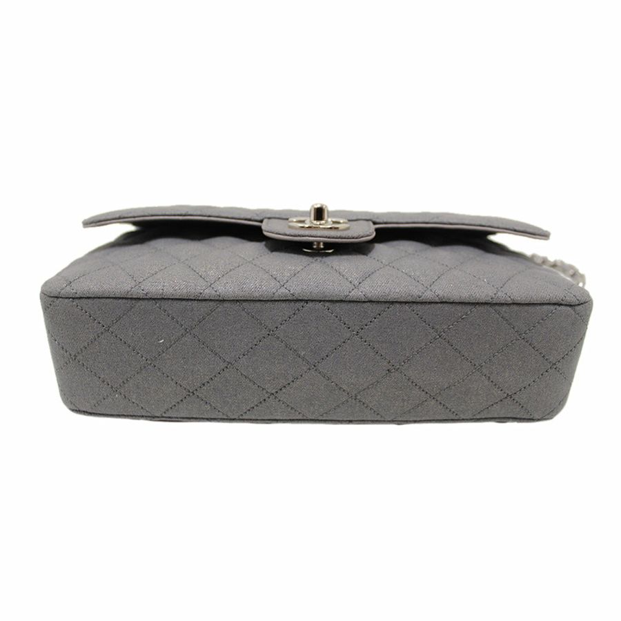 Chanel Grey Glitter Canvas Medium Classic Flap Shoulder Chain Bag-126