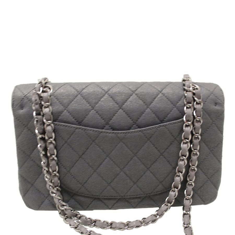Chanel Grey Glitter Canvas Medium Classic Flap Shoulder Chain Bag-215