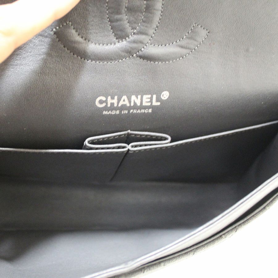 Chanel Grey Glitter Canvas Medium Classic Flap Shoulder Chain Bag-234