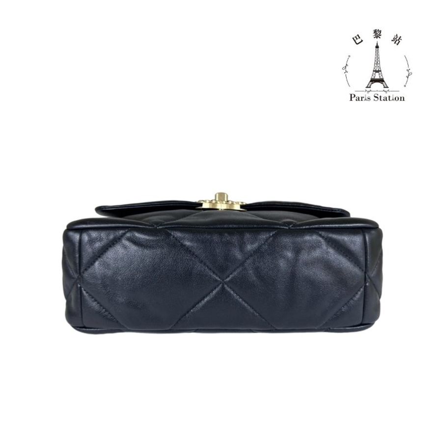 【巴黎站二手名牌專賣店】*現貨*CHANEL 香奈兒 真品*黑色羊皮19系列金釦26手提斜背包-2