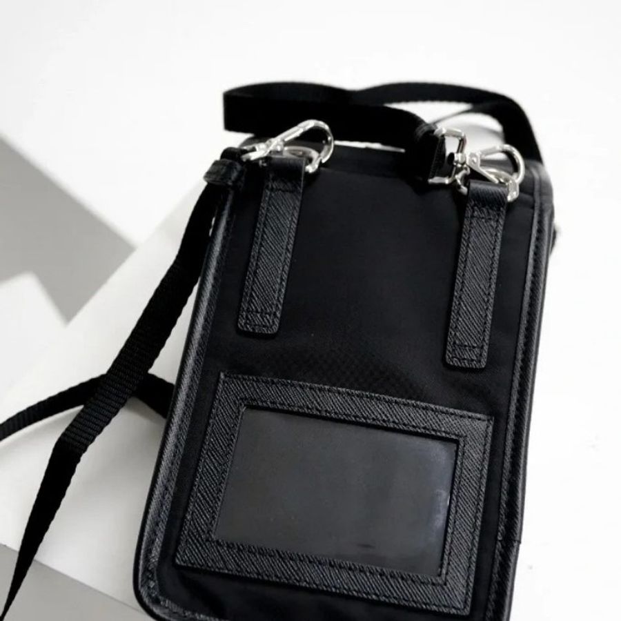 PRADA 普拉達 三角標Logo尼龍拼皮革單釦手機包-6