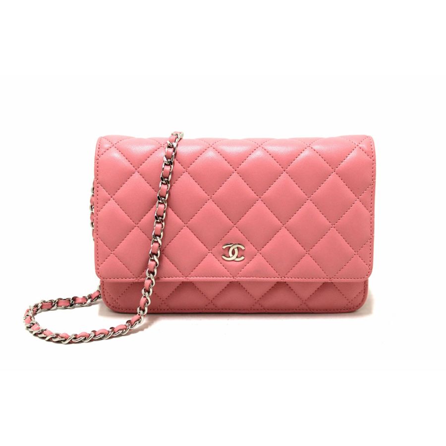 Chanel Pink Quilted Lambskin Leather Wallet On Chain WOC Messenger Bag-0