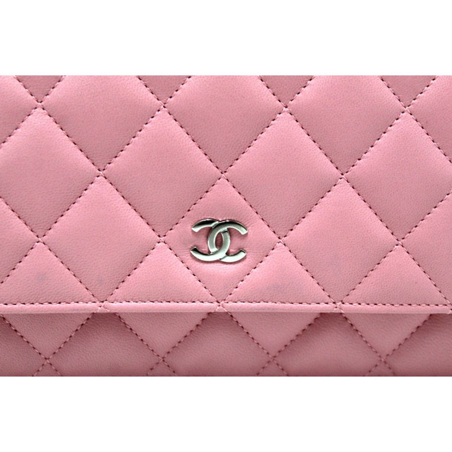 Chanel Pink Quilted Lambskin Leather Wallet On Chain WOC Messenger Bag-1