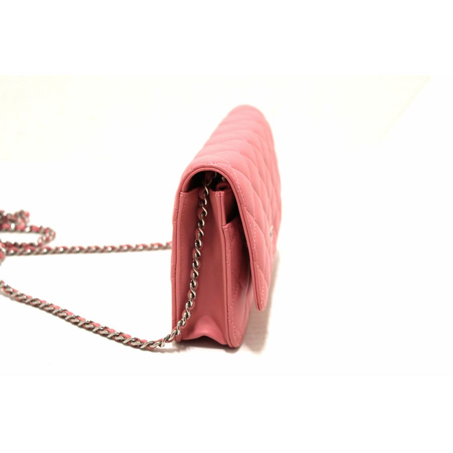 Chanel Pink Quilted Lambskin Leather Wallet On Chain WOC Messenger Bag-2
