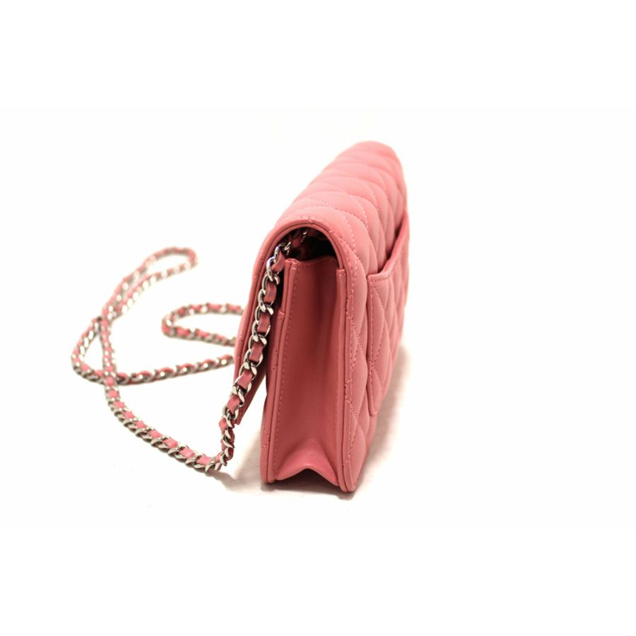 Chanel Pink Quilted Lambskin Leather Wallet On Chain WOC Messenger Bag-4