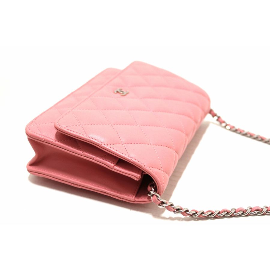 Chanel Pink Quilted Lambskin Leather Wallet On Chain WOC Messenger Bag-5