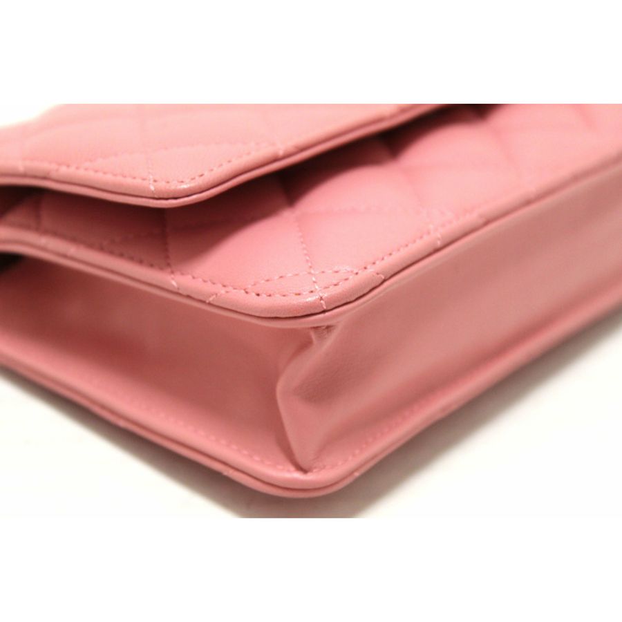 Chanel Pink Quilted Lambskin Leather Wallet On Chain WOC Messenger Bag-11