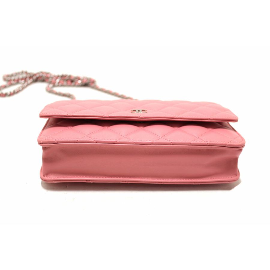 Chanel Pink Quilted Lambskin Leather Wallet On Chain WOC Messenger Bag-12