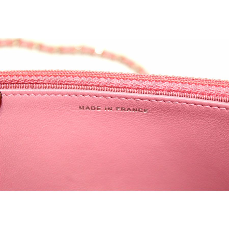 Chanel Pink Quilted Lambskin Leather Wallet On Chain WOC Messenger Bag-16