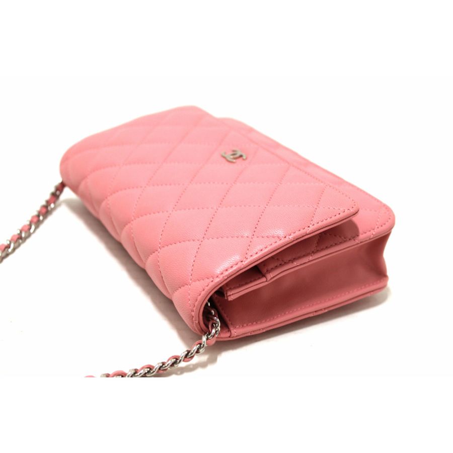 Chanel Pink Quilted Lambskin Leather Wallet On Chain WOC Messenger Bag-31