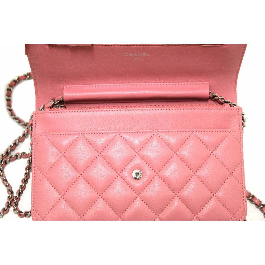 Chanel Pink Quilted Lambskin Leather Wallet On Chain WOC Messenger Bag-36