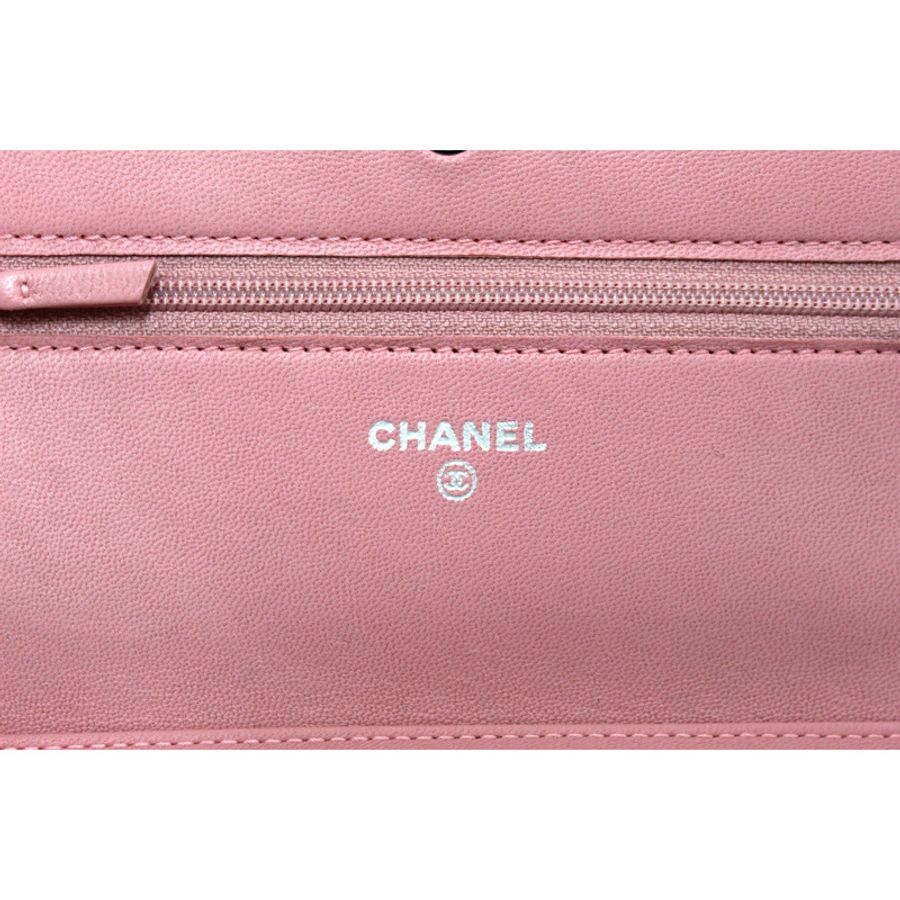 Chanel Pink Quilted Lambskin Leather Wallet On Chain WOC Messenger Bag-38