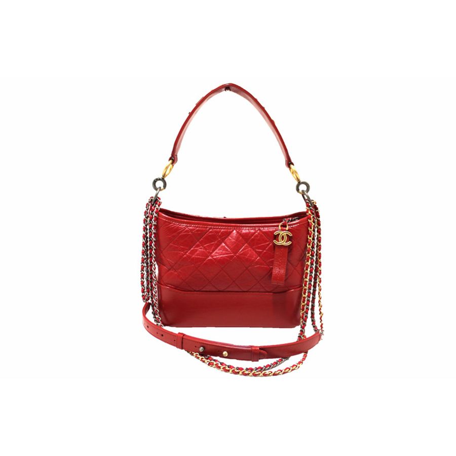 Chanel Red Aged Calfskin Leather Small Gabrielle Hobo Crossbody Bag-0