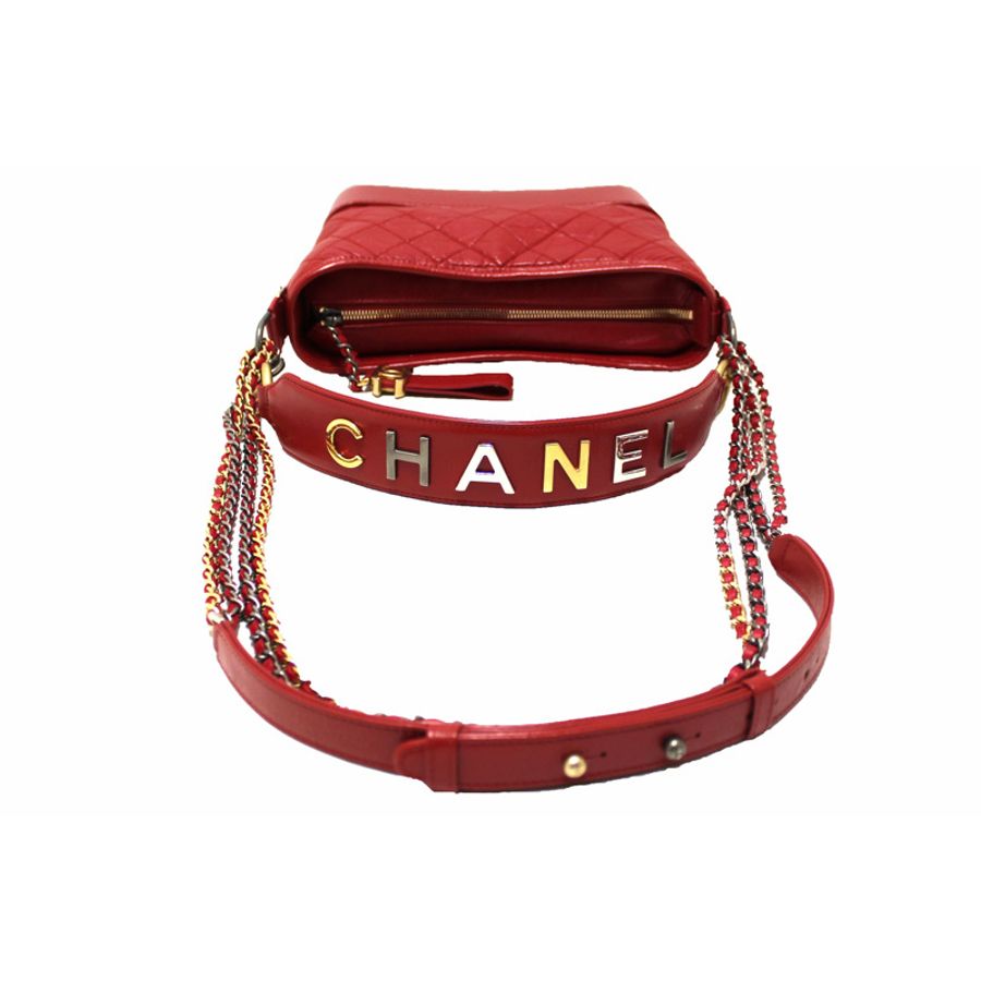 Chanel Red Aged Calfskin Leather Small Gabrielle Hobo Crossbody Bag-1