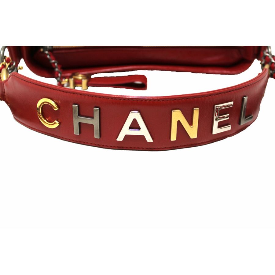 Chanel Red Aged Calfskin Leather Small Gabrielle Hobo Crossbody Bag-3