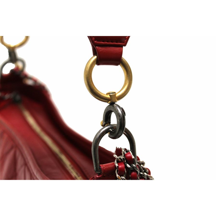 Chanel Red Aged Calfskin Leather Small Gabrielle Hobo Crossbody Bag-7