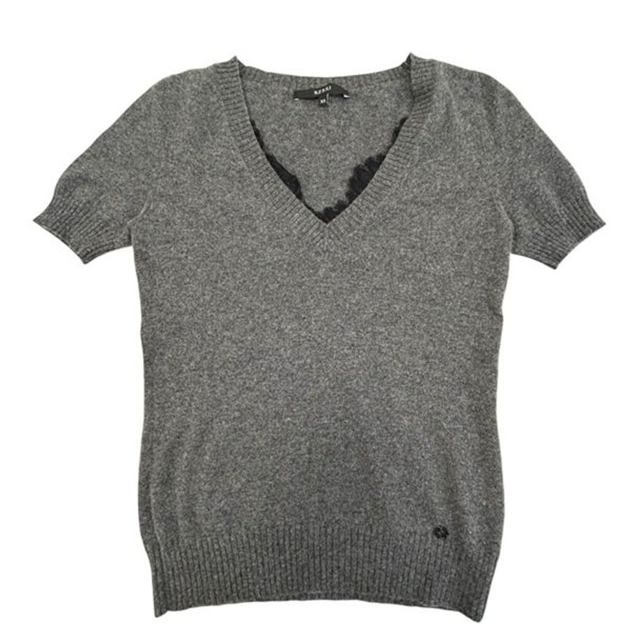 九成新 GUCCI 灰色 喀什米爾 V領 針織 短袖上衣 T-Shirt Xs-0