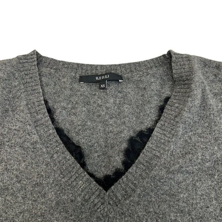 九成新 GUCCI 灰色 喀什米爾 V領 針織 短袖上衣 T-Shirt Xs-2