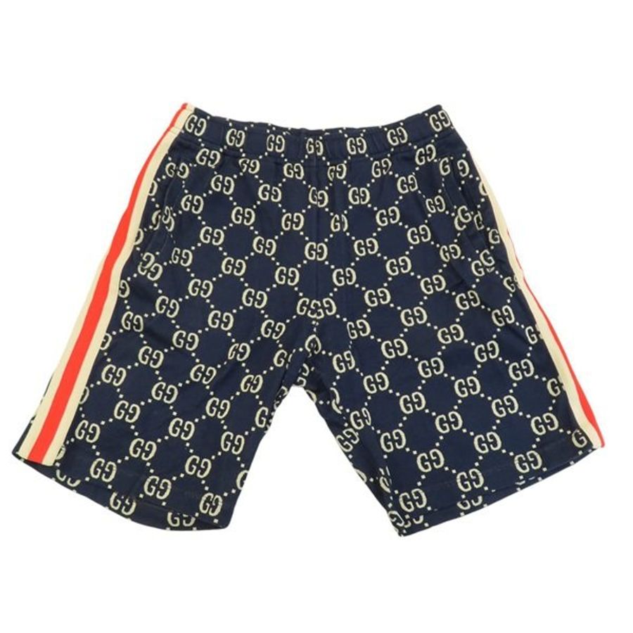 九成新 GUCCI 藍色 純棉 雙G 運動短褲 XS-0