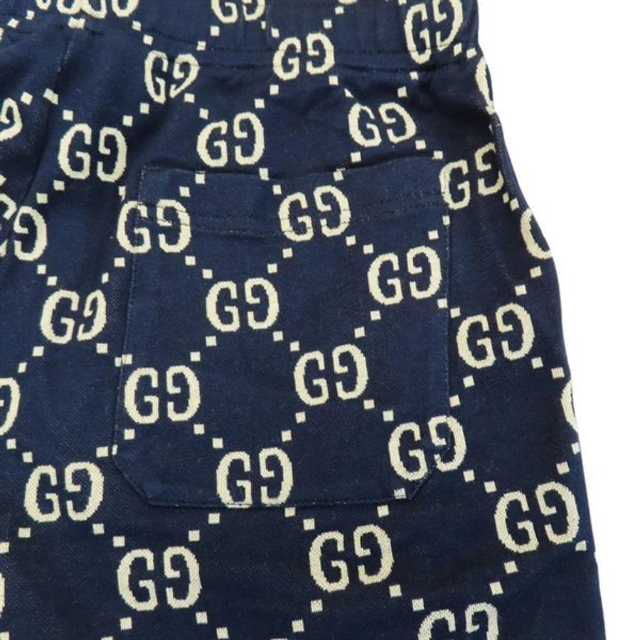 九成新 GUCCI 藍色 純棉 雙G 運動短褲 XS-3