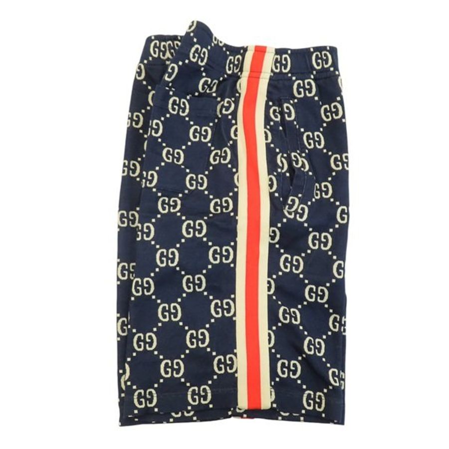 九成新 GUCCI 藍色 純棉 雙G 運動短褲 XS-4