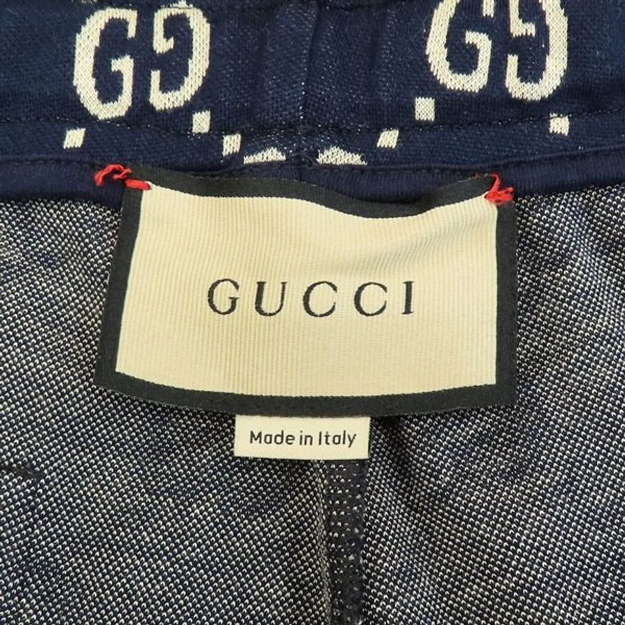 九成新 GUCCI 藍色 純棉 雙G 運動短褲 XS-5