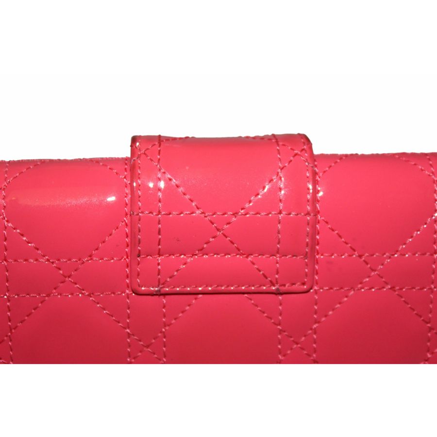 Christian Dior Coral Red Patent Cannage Miss Dior Rendezvous Wallet-6