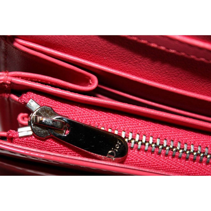 Christian Dior Coral Red Patent Cannage Miss Dior Rendezvous Wallet-20