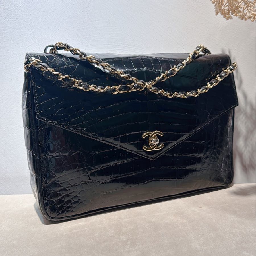 🔻双11限時降價⏳CHANEL Vintage收藏品🖤古董鱷魚皮Flap中號信封包-0