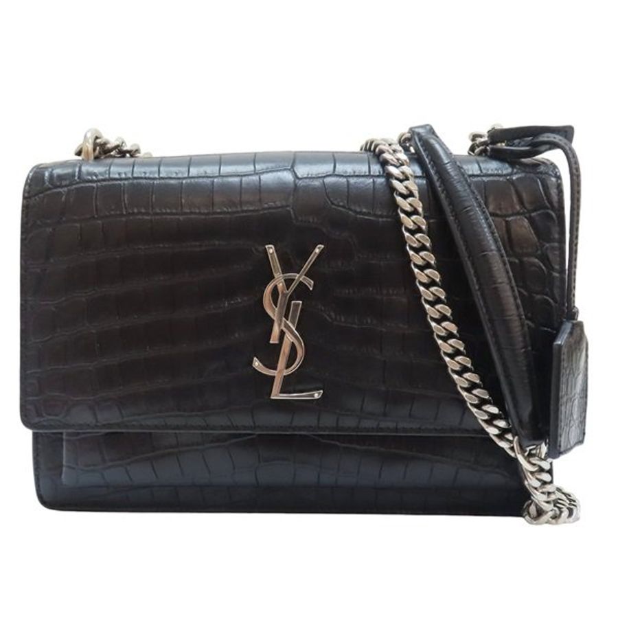 八成新 SAINT LAURENT 黑色 壓紋皮革 Sunset Medium 單肩包 442906-0