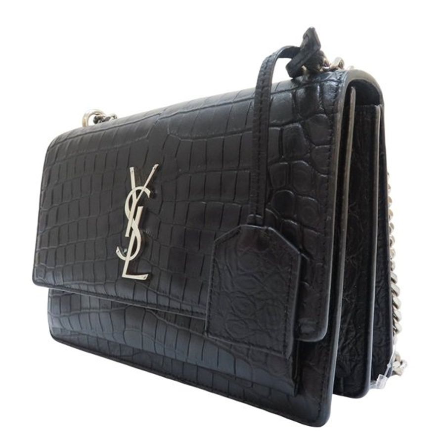 八成新 SAINT LAURENT 黑色 壓紋皮革 Sunset Medium 單肩包 442906-2